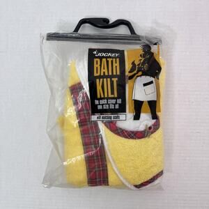 Vintage Jockey Bath Kilt Set Mens One Size Yellow Terry Wrap Robe Slippers 60s